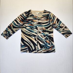 ​Christopher & Banks M Petite Abstract Zebra Print 3/4 Sleeve Knit Cardigan